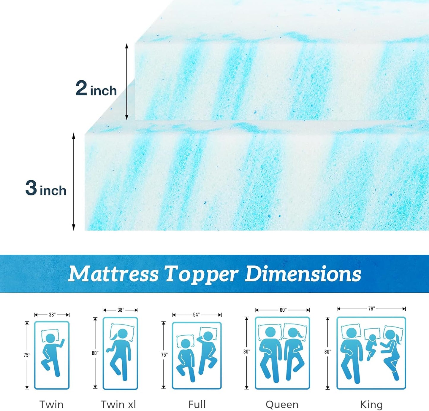Sweetcrispy Memory Foam Mattress Topper - 2 Inch Thick Gel-Infused Cooling Pad for California King Bed