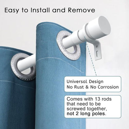 Byondeth Curtain Rods - Adjustable 16 to 200 Inches | 1 Inch Diameter with Aluminum End Caps - White