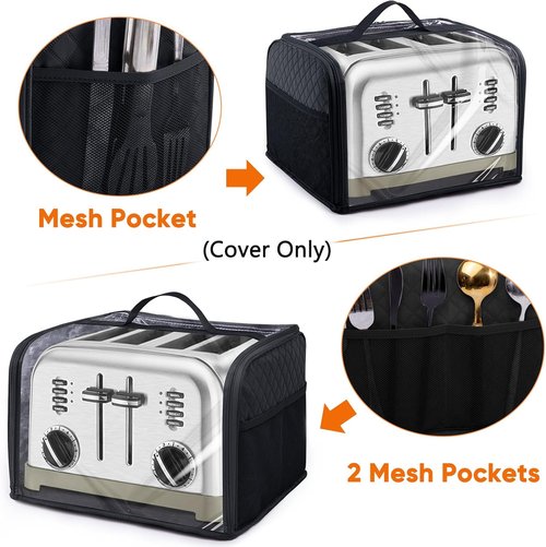 BAGSPRTIE Toaster Cover - Full Open Dust Protection for 4 Slice Wide Slot Toasters | Black