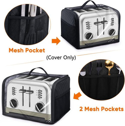 BAGSPRTIE Toaster Cover - Full Open Dust Protection for 4 Slice Wide Slot Toasters | Black