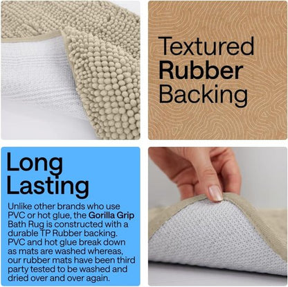 GORILLA GRIP Bath Rug Mat - Thick Soft Absorbent Chenille | Quick Dry Microfiber, 60x24, Sand Color