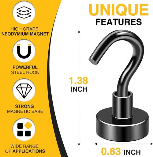 DIYMAG Magnetic Hooks - Heavy Duty 30lbs N52 Magnets for Hanging | 10 Pack Black for Home & Kitchen