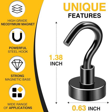 DIYMAG Magnetic Hooks - Heavy Duty 30lbs+ Garage & Kitchen Hooks | 60 Pack Black Magnets
