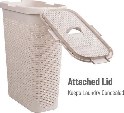 Mind Reader Slim Laundry Hamper - 40L Tapered Design with Lid & Ventilated Cutouts | Ivory Plastic