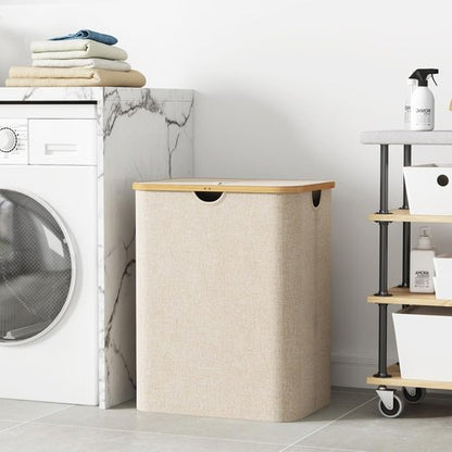 Lifewit 120L Laundry Basket - Foldable Hamper with Lid & Bamboo Handles | Beige, Large Capacity