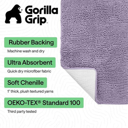 GORILLA GRIP Bath Rug Mat - Thick Soft Absorbent Chenille | Quick-Dry Microfiber, 60x24", Light Purple