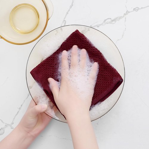 Homaxy Kitchen Dish Cloths - 100% Cotton Waffle Weave, Ultra Soft & Absorbent | 12-Pack, 12 x 12 Inches, Burgundy