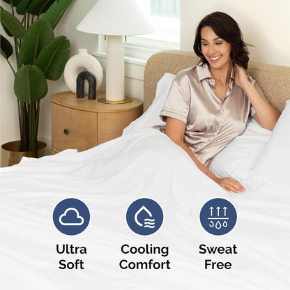 Cal King Size 4-Piece Sheet Set - Ultra-Soft Cooling Bed Sheets | Hotel Luxury Bedding - White