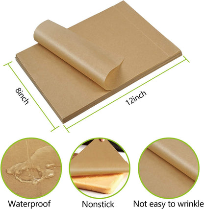 QYH Parchment Paper Sheets - 100 Unbleached Precut Baking Sheets, 8x12 Inches for Cookies & Cooking