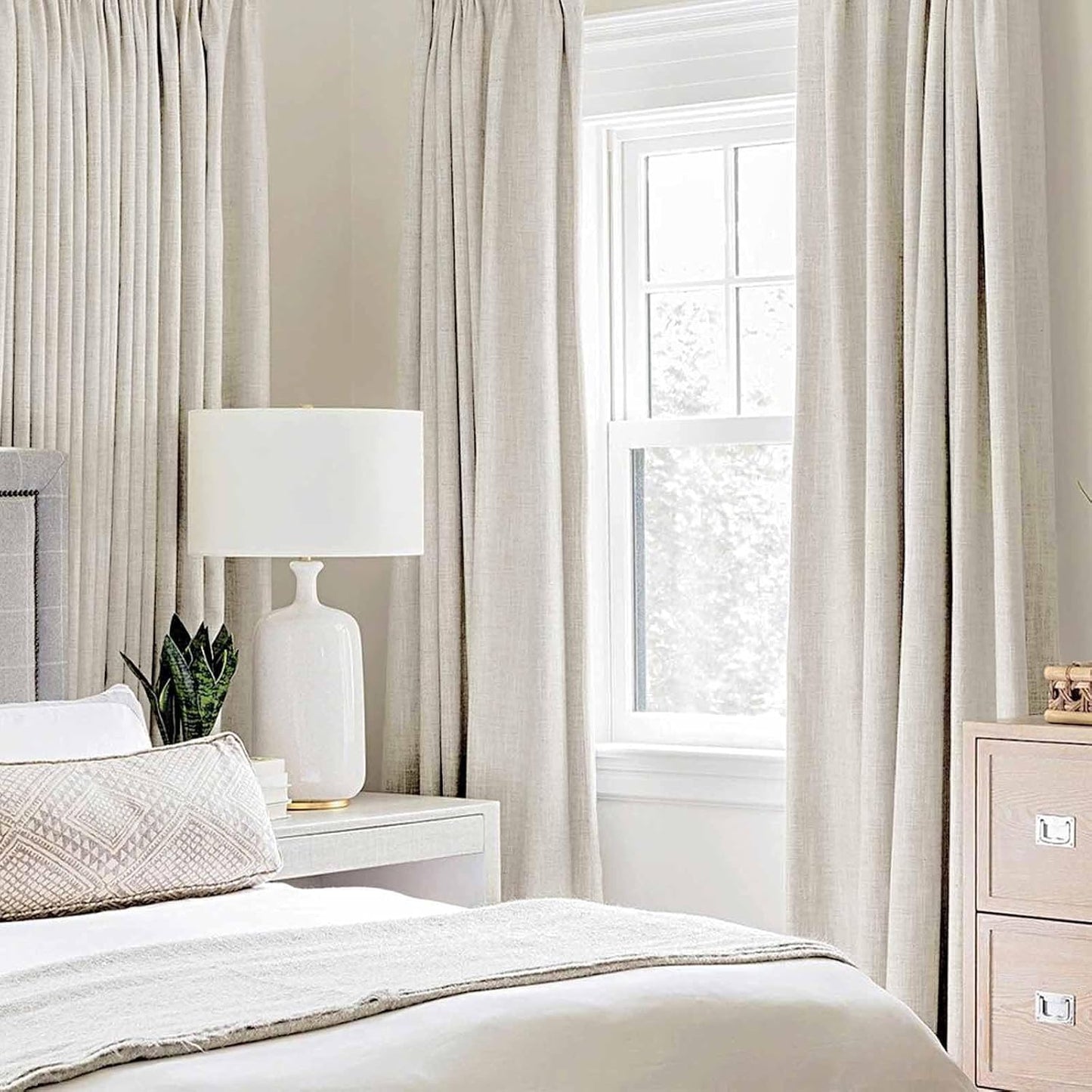 MIULEE Linen Texture Curtains - 100% Blackout Thermal Insulated Drapes | Beige, 52x108 Inch (2 Panels)
