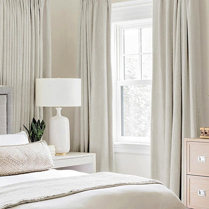 MIULEE 90-Inch Linen Texture Curtains - Light Cream 100% Blackout Thermal Insulated Drapes | 52x90 Inch (2 Panels)