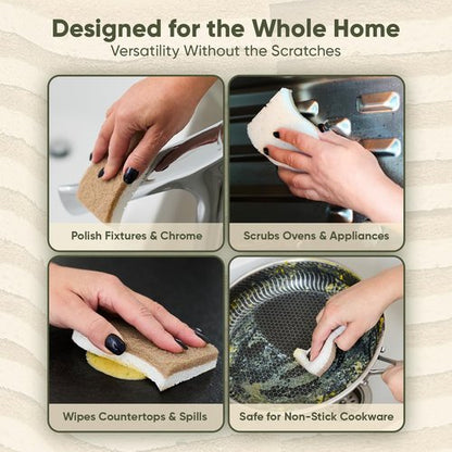 Plant-Based Kitchen Sponges (12 Pack) | USDA Biobased Certified | FSC & PETA Approved | Natural Cellulose & Coconut Scrubber Sponge | S-Shaped Design | Eco-Friendly, Non-Scratch, Non-Toxic & Vegan