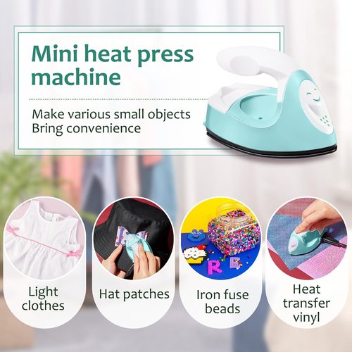 Honoson Mini Craft Iron - Portable Heat Press for DIY Projects | Tiny Flatiron with Charging Base (Mint Green)