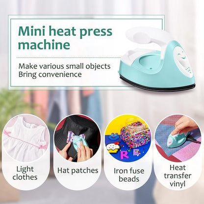 Honoson Mini Craft Iron - Portable Heat Press for DIY Projects | Tiny Flatiron with Charging Base (Mint Green)