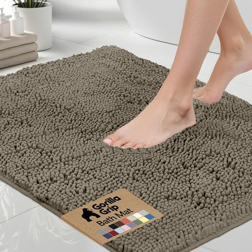 GORILLA GRIP Bath Rug Mat 30x20, Thick Soft Absorbent Chenille, Quick Dry Microfiber Mats, Rubber Backing Washable Shower Floor Rugs, US Designed Bathroom Bathmat Home Decor Accessories, Latte