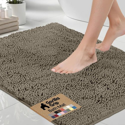 GORILLA GRIP Bath Rug Mat 30x20, Thick Soft Absorbent Chenille, Quick Dry Microfiber Mats, Rubber Backing Washable Shower Floor Rugs, US Designed Bathroom Bathmat Home Decor Accessories, Latte