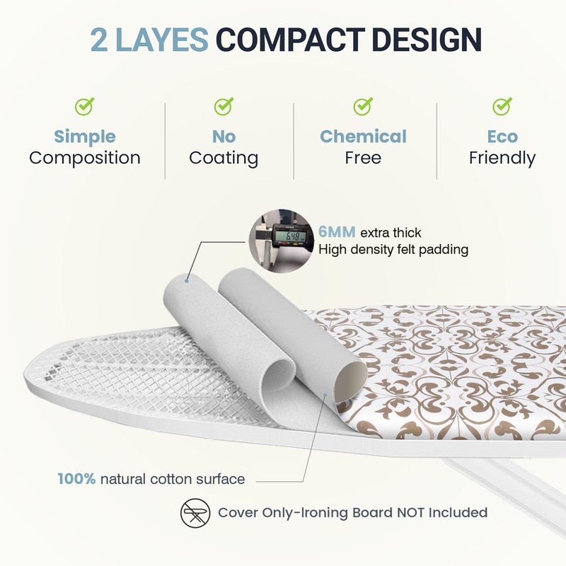 UniSimp Ironing Board Cover and Pad 18"x54" Extra Thick Natural Cotton, Scorch & Stain Resistant Iron Board Cover, Extra Large Iron Board Cover with Fasteners Heavy Duty Heatproof Elastic Edge Foliage
