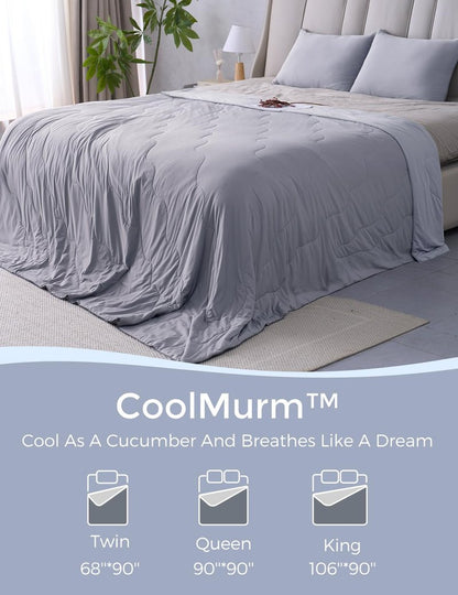 Momcozy Life CoolMurm Cooling Comforter for Hot Sleepers, King/Cali King 106"x90" Soft Breathable Pregnancy Cooling Blanket, 3-Second Cooling, 8 Hours+ Stay Cool All Night, Deep Light Grey