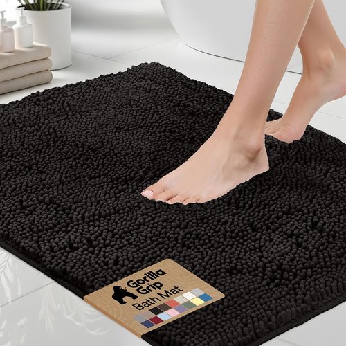 GORILLA GRIP Bath Rug Mat 36x24, Thick Soft Absorbent Chenille, Quick Dry Microfiber Mats, Rubber Backing Washable Shower Floor Rugs, Bathmat Runner, US Designed Bathroom Home Decor Accessories Black