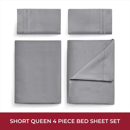 Mellanni RV Short Queen Sheets - 4 PC Iconic Collection Bedding - Hotel Luxury, Extra Soft, Cooling Bed Sheets - Deep Pocket up to 10 inch (RV/Short Queen, Gray)
