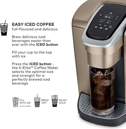 Keurig K-Elite Coffee Maker - Programmable Single Serve with Strength & Temperature Control | Brushed Gold, 8-12oz Brew Size
