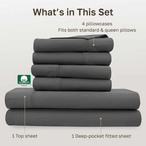 California Design Den Queen Size Sheet Set - 6-Pc 400 Thread Count 100% Cotton, Deep Pocket - Grey