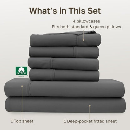 California Design Den Queen Size Sheet Set - 6-Pc 400 Thread Count 100% Cotton, Deep Pocket - Grey