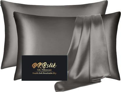 Mulberry Silk Pillowcase Set by [Brand Name] - Anti-Acne & Hair Care | King Size, Dark Gray, 2 Pack