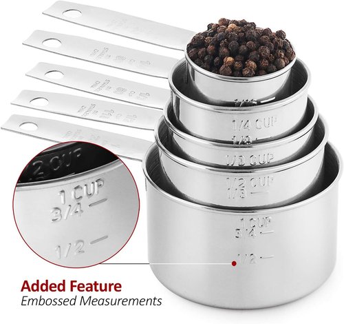 Laxinis World Stainless Steel Measuring Cups - 5 Piece Stackable Set for Precise Cooking