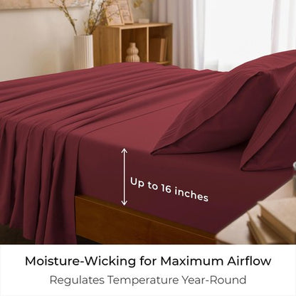 Mellanni King Sheets Set - 4 PC Iconic Collection Bedding - Hotel Luxury, Extra Soft, Cooling Bed Sheets - Wrinkle, Fade, Stain Resistant (King, Brick Red)