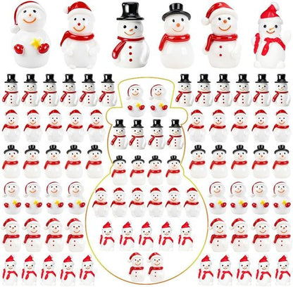 AWEELON Mini Snowman Figurines - 48 Pcs Tiny Resin Christmas Decorations for DIY Crafts | 6 Styles