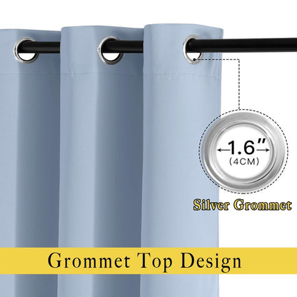 NICETOWN Vintage Blue Blackout Bedroom Curtains 96 inches Long, Grommet Thermal Insulated Room Darkening Window Treatments Sound Reducing for Living Room, W46 x L96, 2 Panels