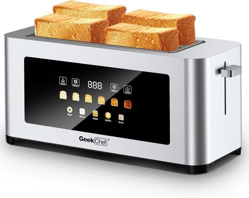 Geek Chef 4-Slice Long Slot Toaster - Extra Wide Slots for Bagels & Waffles, Touch Screen, Stainless Steel