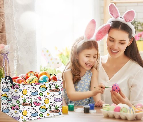 HIYAGON Rectangular Easter Gift Basket Kids Storage Organizer Bins Bedroom(Cartoon Easter Bunny)