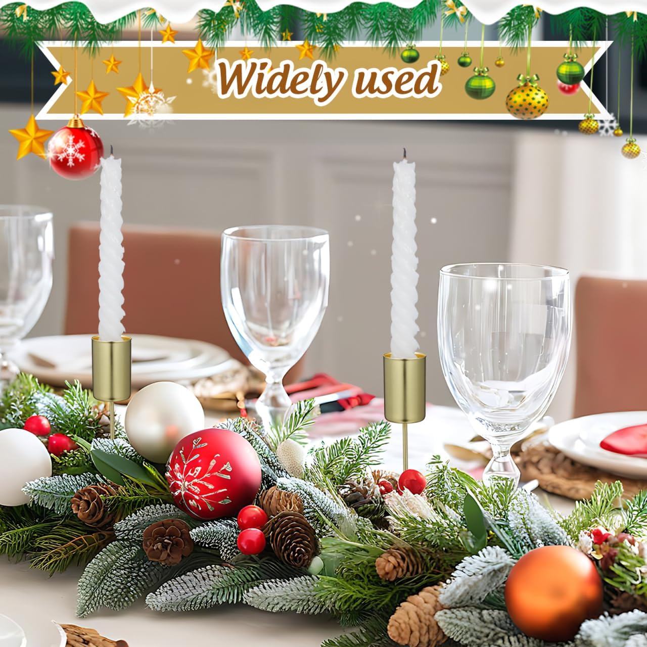 Angoily Candle Holder Stakes - 5 Pcs Golden Taper Candlestick Holders for Christmas Tree Decor