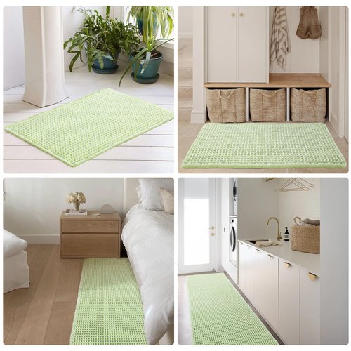 TYUU Waffle Runner Rug Bathroom, Boho Bathroom Rugs Non Slip Washable Long Super Absorbent Quick Dry Cute Bath Mat Farmhouse Bath Decor, 72"x24" Pale Green