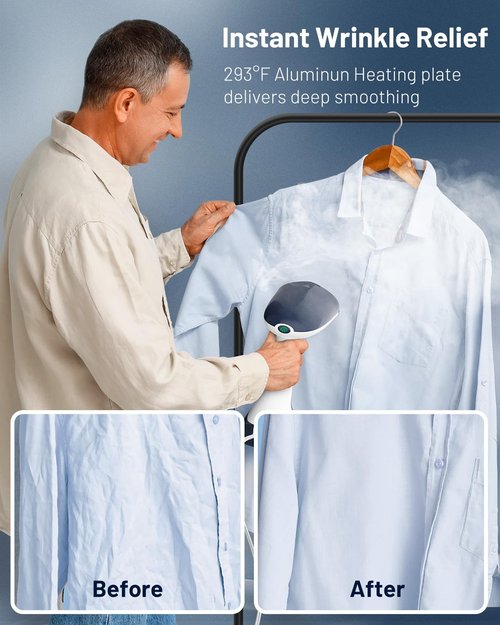 BEAUTURAL Steamer for Clothes, Portable Handheld Garment Fabric Wrinkles Remover, Aluminun Heating Plate, 35-Second Fast Heat-up, Large Detachable Water Tank (Only for 120V)