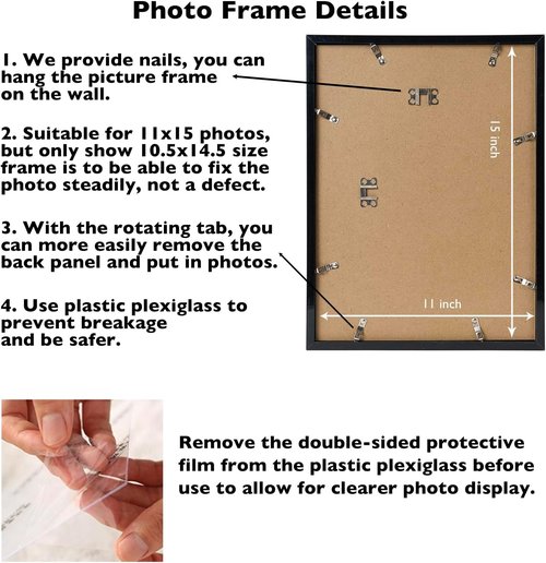 JCJMY Picture Frame - 11x15 Inch for Horizontal & Vertical Display | Shatter-Resistant Plexiglass, Black