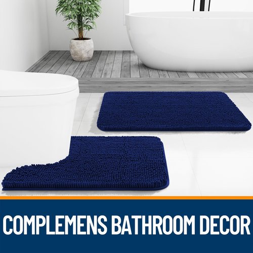 OLANLY Bathroom Rugs 50x30, Extra Soft Absorbent Chenille Bath Rugs, Rubber Backing Quick Dry, Machine Washable Bath Mats for Bathroom Floor, Tub and Shower, Home Decor Accessories, Navy