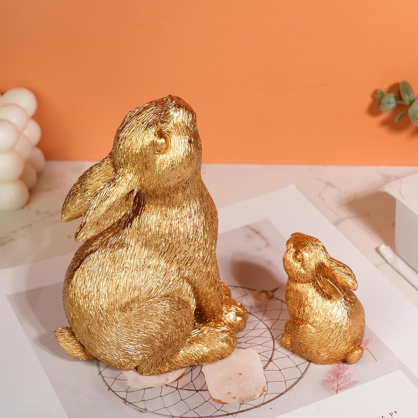 Skiennix Easter Rabbit Resin Statues - Charming Large & Small Outdoor Sculptures | Unique Gold Decor