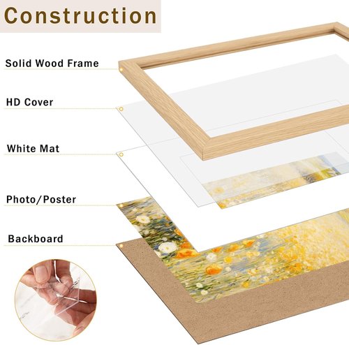 JCJMY 5x7 Solid Wood Picture Frame Set - Display 4x6 with Mat or 5x7 Without Mat, Natural Finish, 2 Pack
