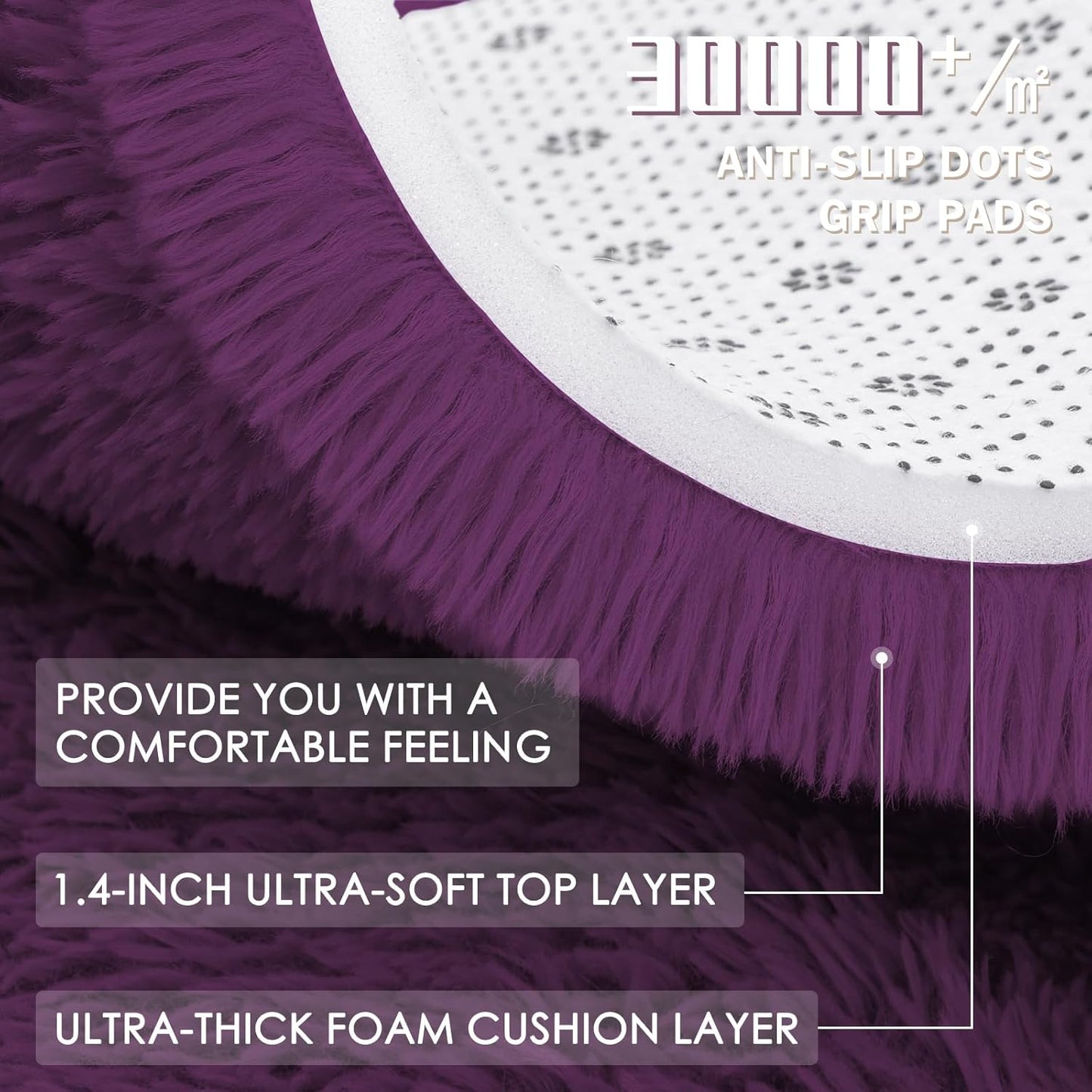 OLANLY Dark Purple Round Rug - Soft, Fluffy 6 ft Machine Washable Area Rug for Bedroom & Living Room Decor