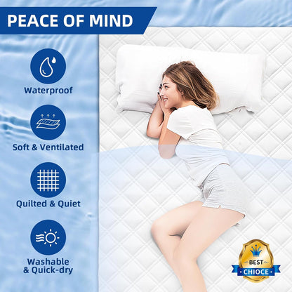 MEELUS Padded Mattress Protector - Breathable Waterproof Cover | Deep Pocket 8"-21" | Soft & Noiseless, White