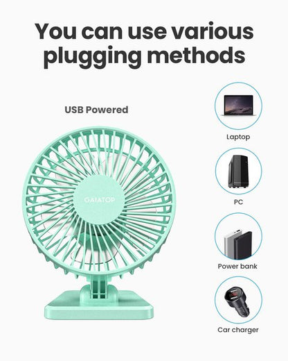 Gaiatop USB Desk Fan, Small But Powerful, Personal Portable Quiet 3 Speeds, Adjustable Mini Table Desktop fan for Cooling Home Office Car Summer Travel Gifts Green
