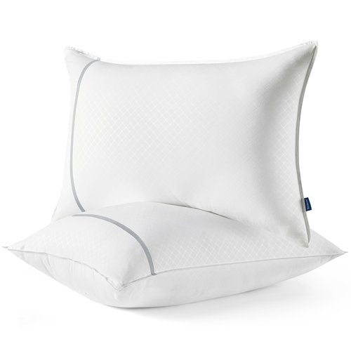 Bedsure Queen Pillows Set of 2, Luxury Hotel Firm Pillows for Sleeping, Decoration Strip Diamond Design Cover, Fluffy Original Down Alternative Filling for Side, Back or Stomach Sleepers