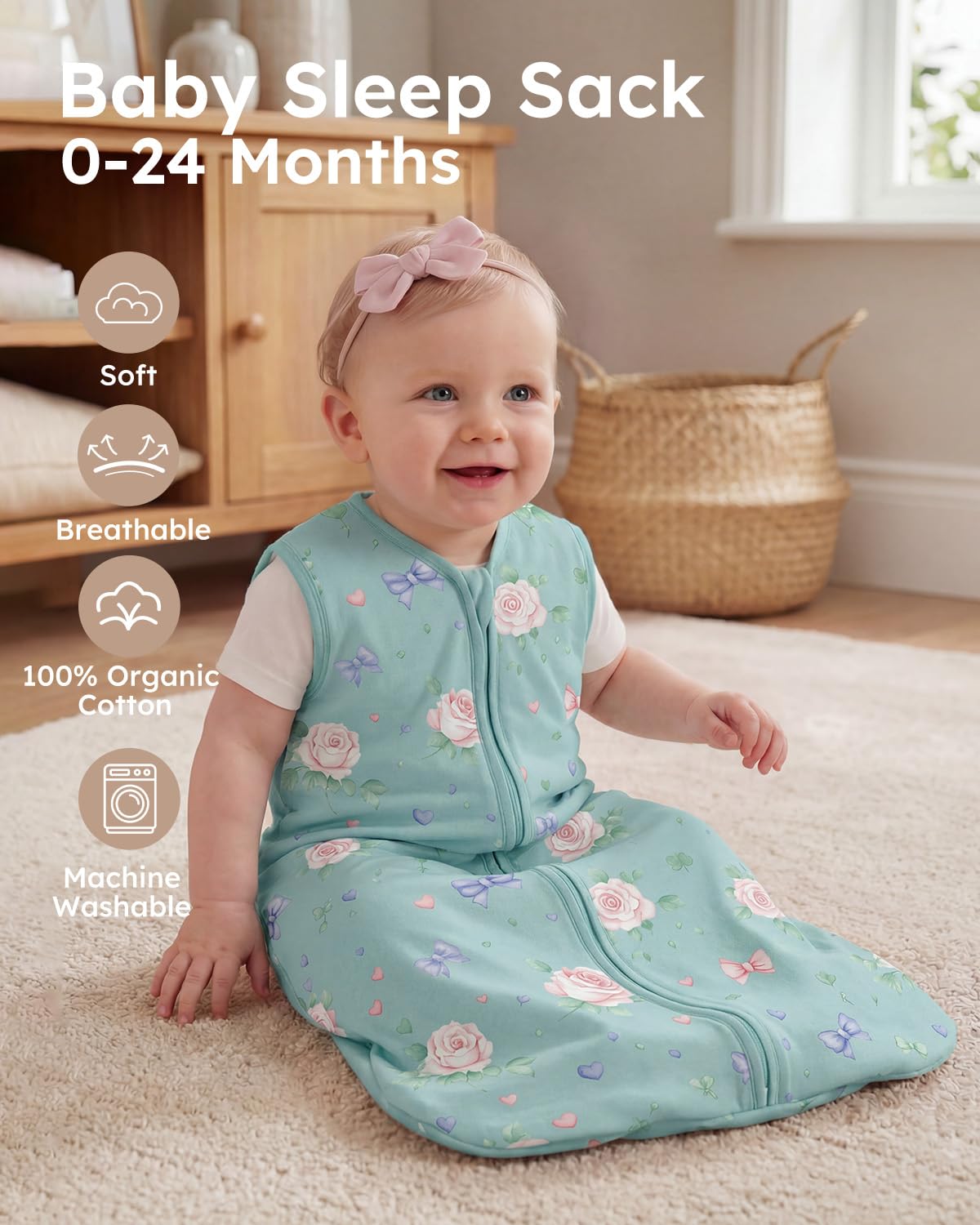 Yoofoss Baby Sleep Sack | 100% Organic Cotton Wearable Blanket for 12-18 Months | 2-Way Zipper, 3 Pack