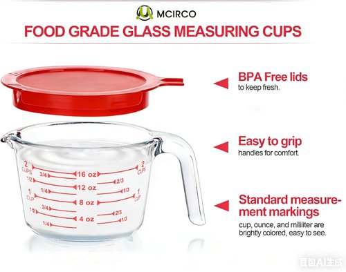 MCIRCO Glass Measuring Cups Set - 6 Pcs with Lids, Nesting Design, 1-Cup to 4-Cup Sizes
