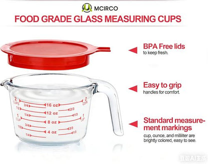 MCIRCO Glass Measuring Cups Set - 6 Pcs with Lids, Nesting Design, 1-Cup to 4-Cup Sizes