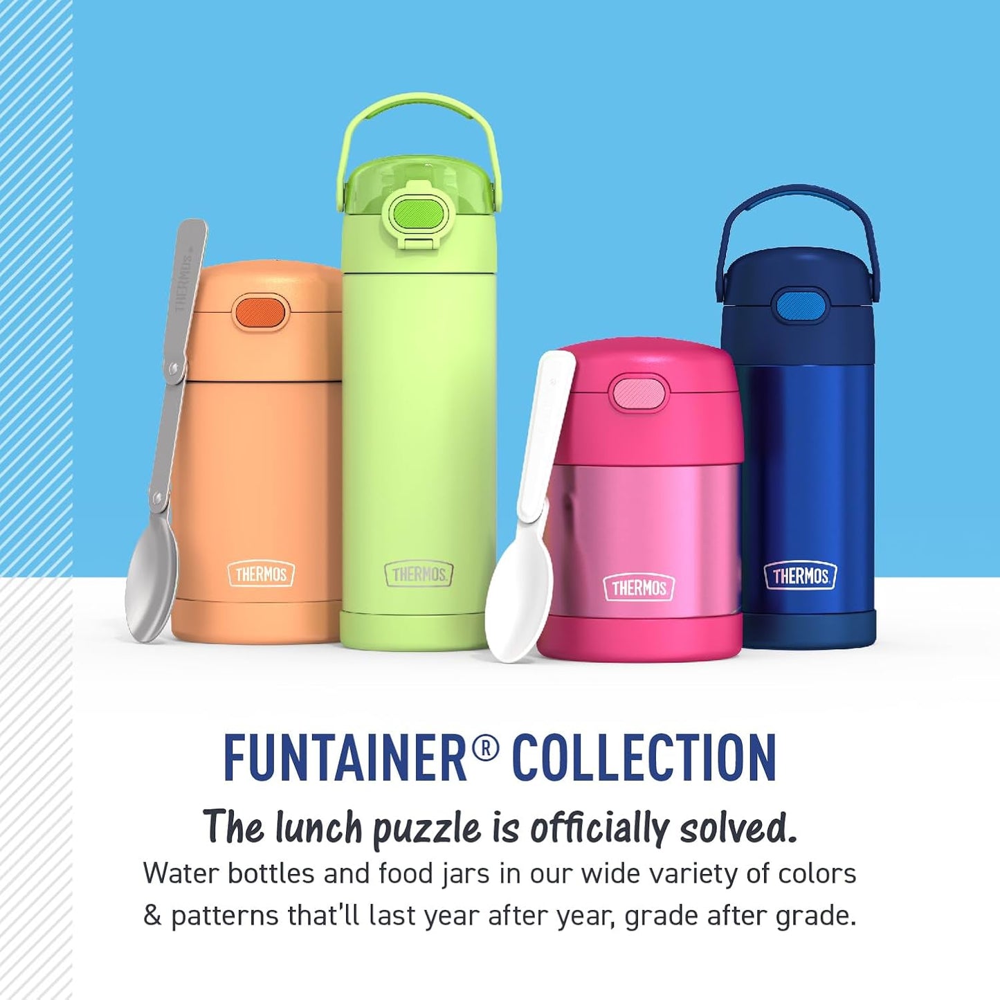 THERMOS FUNTAINER 10 Ounce Kids Food Jar - Stainless Steel Vacuum Insulated with Folding Spoon | Navy