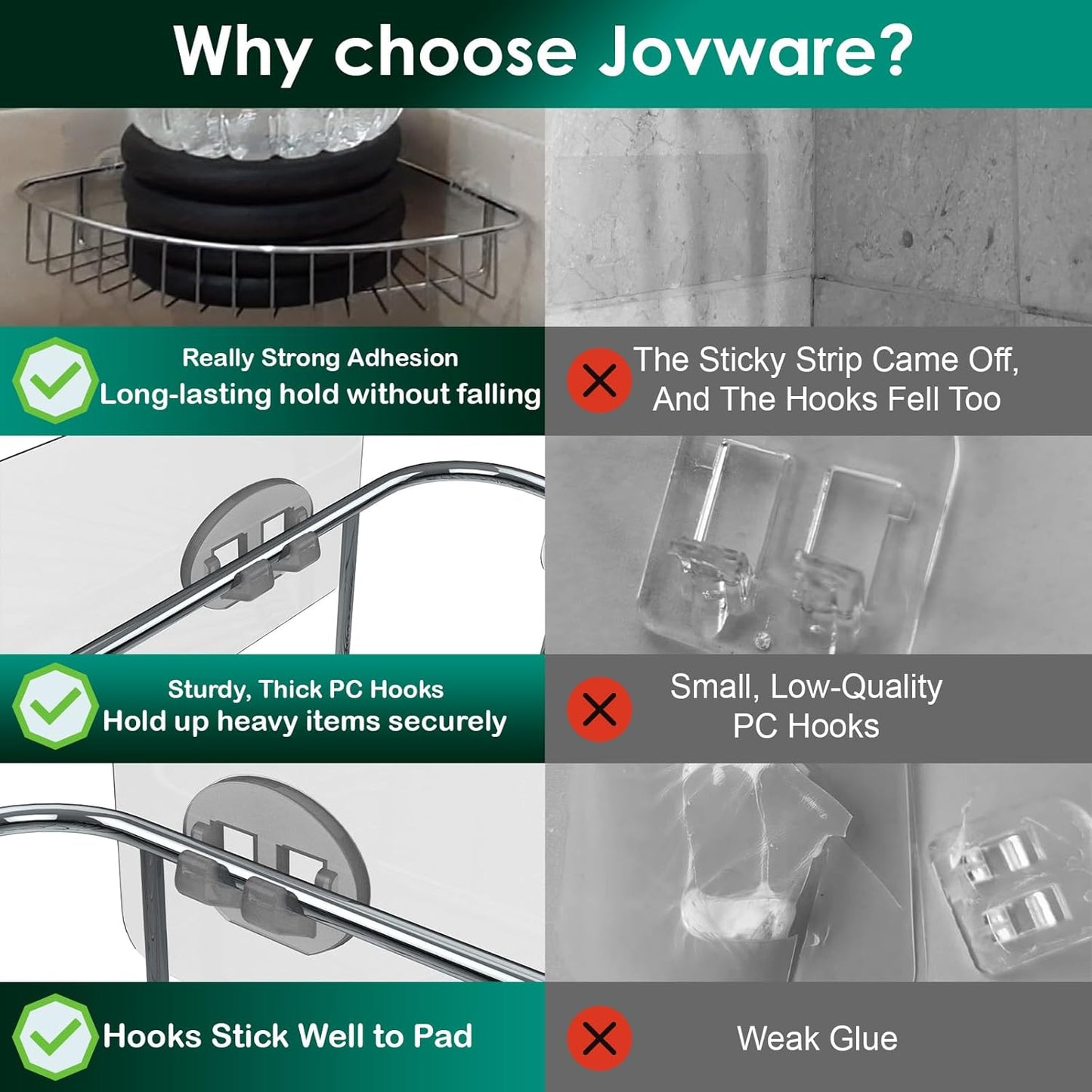 Skiennix Shower Caddy Adhesive Replacement Stickers - 4 Pack with 3 Hooks for Easy Installation